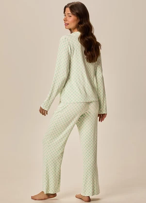 Malwee - Pijama Longo Xadrez em Malha Viscose Verde Claro - MALWEE