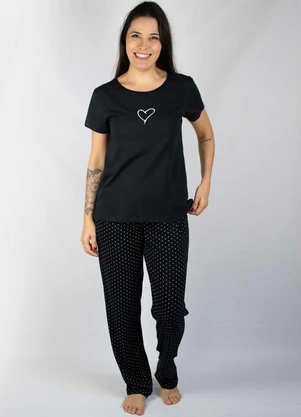 Piante Pijamas - Pijama Manga Curta Algodão Coração Preto - PIANTE PIJAMAS