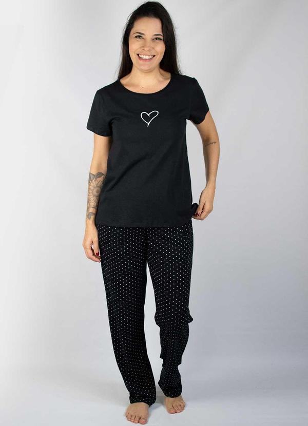 Piante Pijamas - Pijama Manga Curta Algodão Coração Preto