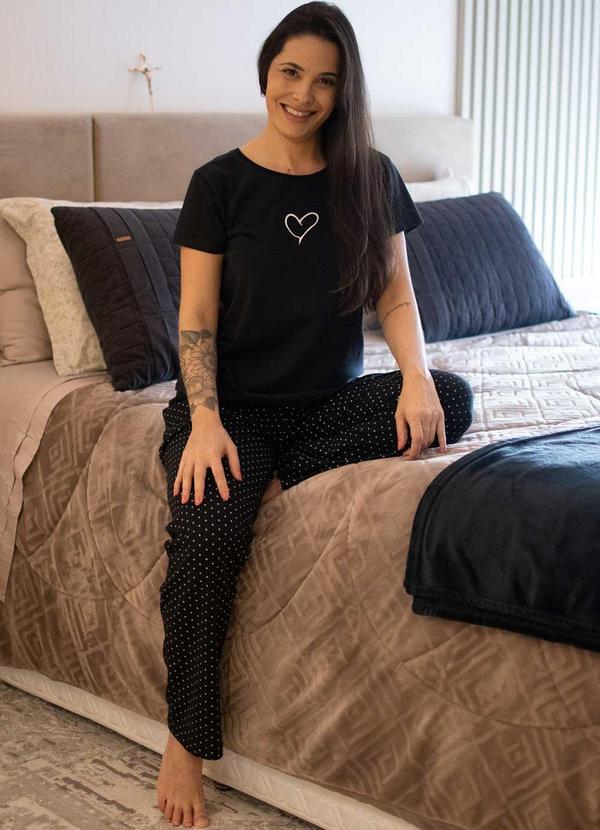 Piante Pijamas - Pijama Manga Curta Algodão Coração Preto 4