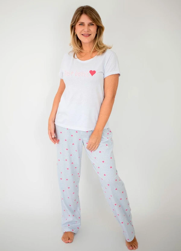 Piante Pijamas - Pijama Manga Curta com Calça Camila Branco