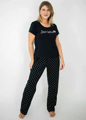 Piante Pijamas - Pijama Manga Curta com Calça Camila Poá Preto - PIANTE PIJAMAS