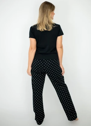 Piante Pijamas - Pijama Manga Curta com Calça Camila Poá Preto - PIANTE PIJAMAS