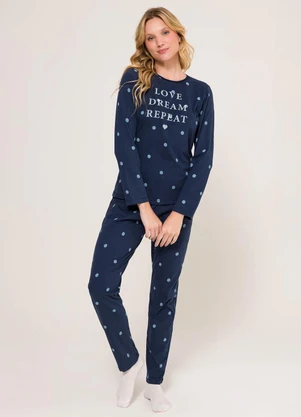 Espaço Pijama - Pijama Manga Longa Azul - ESPAÇO PIJAMA