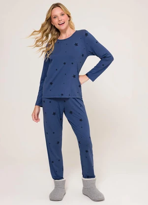 Espaço Pijama - Pijama Manga Longa Azul - ESPAÇO PIJAMA