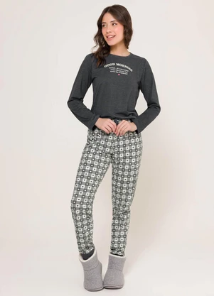 Espaço Pijama - Pijama Manga Longa Cinza - ESPAÇO PIJAMA