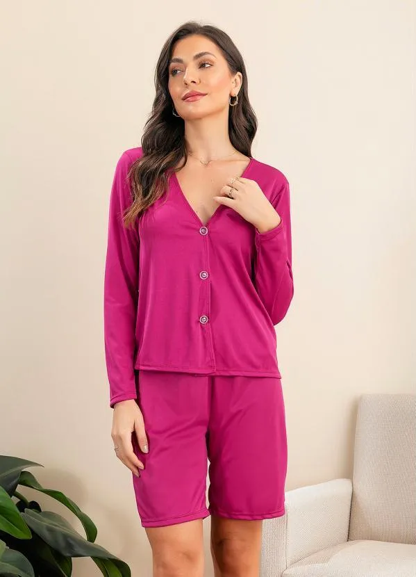 Alma Dolce - Pijama Manga Longa com Abertura de Botão Pink 1