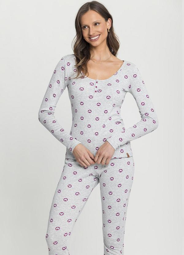 Mensageiro do Sonhos - Pijama Manga Longa com Corações Cinza 3