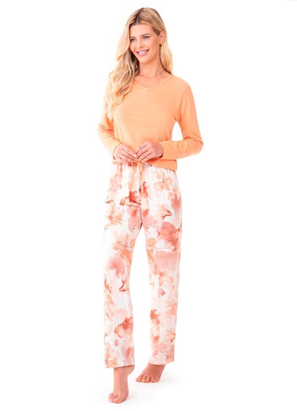 Zee Rucci - Pijama Manga Longa com Decote em V Laranja