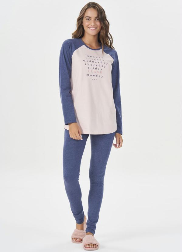 Espaço Pijama - Pijama Manga Longa com Legging Azul