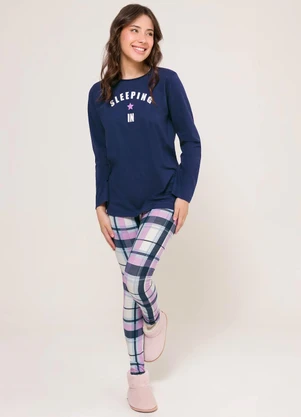 Espaço Pijama - Pijama Manga Longa com Legging Azul - ESPAÇO PIJAMA