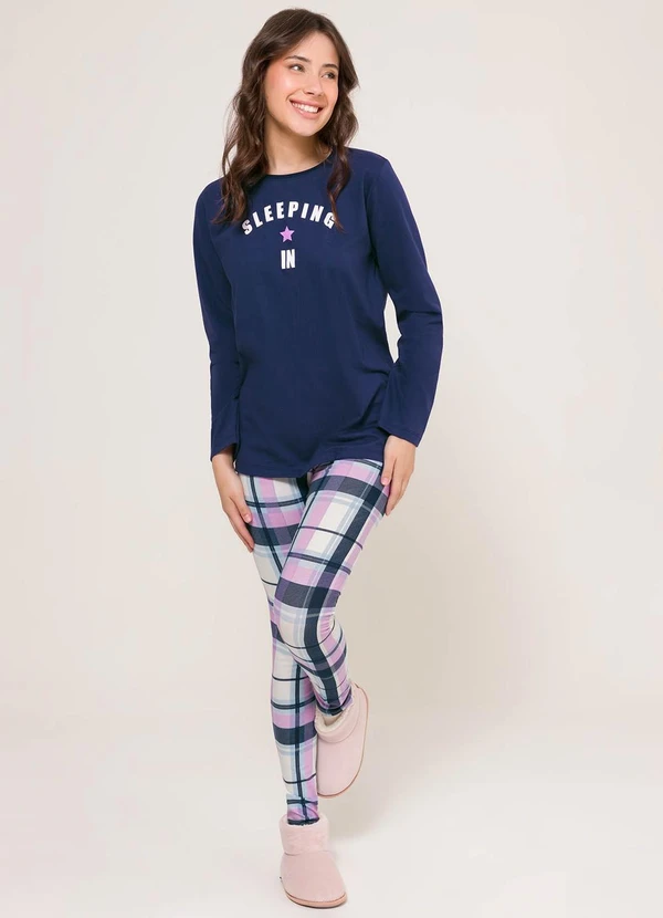 Espaço Pijama - Pijama Manga Longa com Legging Azul