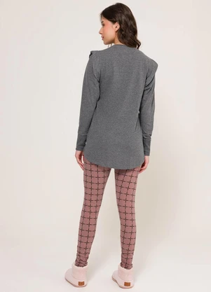 Espaço Pijama - Pijama Manga Longa com Legging Mescla e Marrom - ESPAÇO PIJAMA
