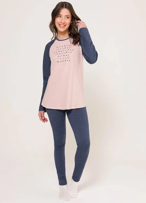Espaço Pijama - Pijama Manga Longa com Legging Rosa e Azul - ESPAÇO PIJAMA