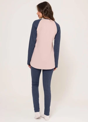 Espaço Pijama - Pijama Manga Longa com Legging Rosa e Azul - ESPAÇO PIJAMA