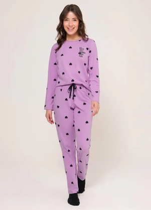 Espaço Pijama - Pijama Manga Longa de Corações Rosa - ESPAÇO PIJAMA