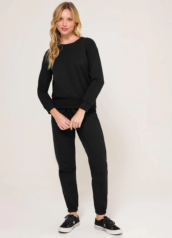 Espaço Pijama - Pijama Manga Longa Moletinho Preto