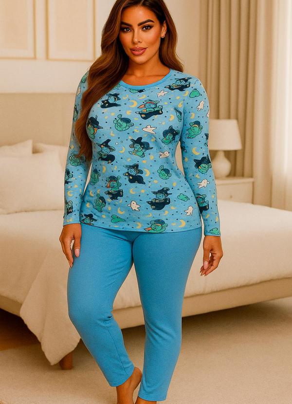 Dukali - Pijama Manga Longa Suede Azul