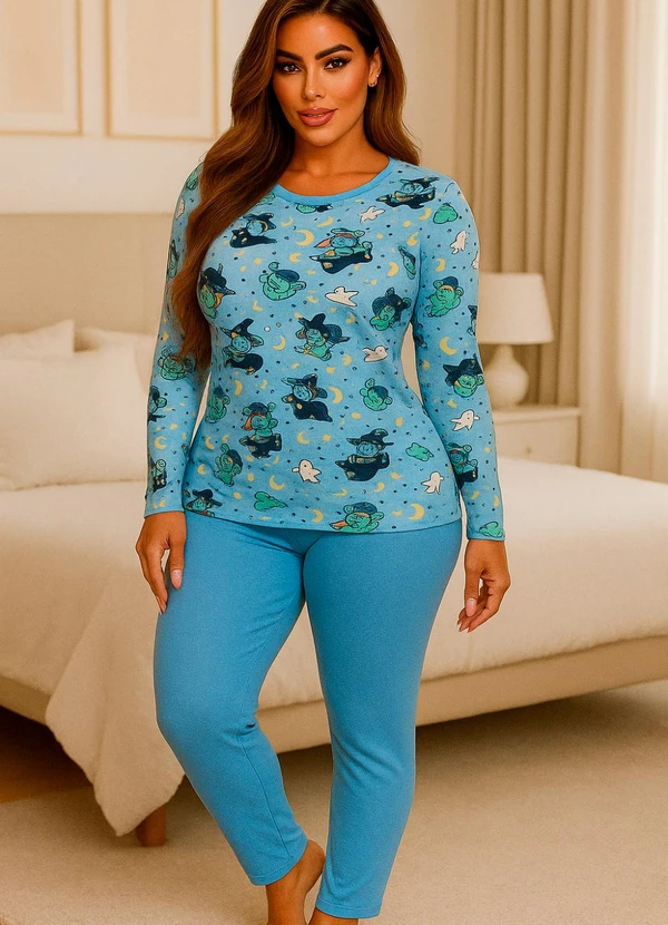 Dukali - Pijama Manga Longa Suede Azul