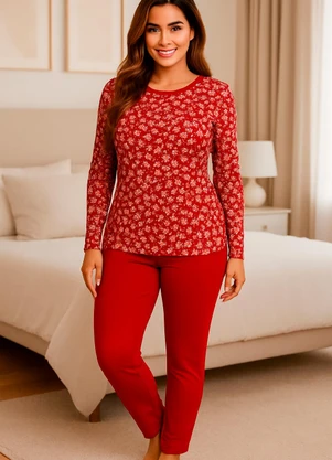 Dukali - Pijama Manga Longa Suede Vermelho - DUKALI