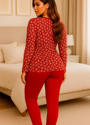 Dukali - Pijama Manga Longa Suede Vermelho - DUKALI