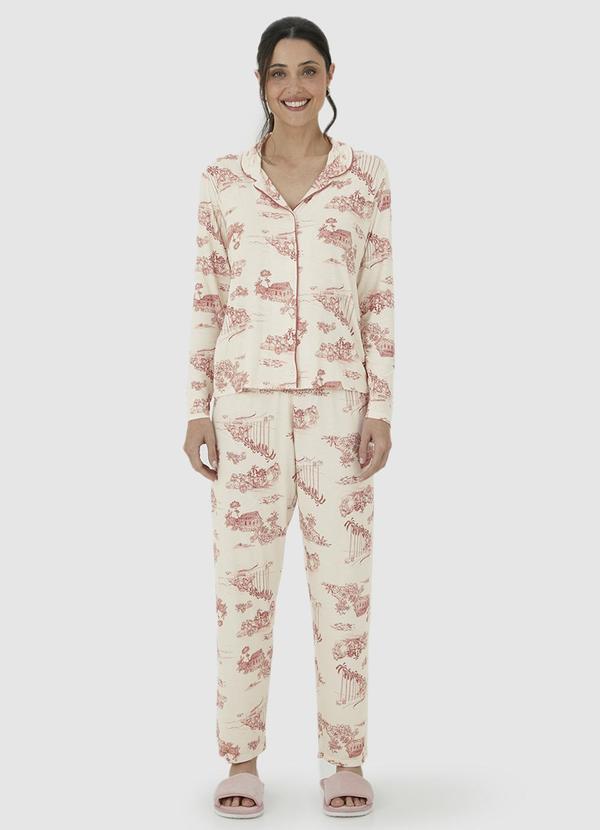 Malwee - Pijama Paisagem Feminino em Malha Essence Bege