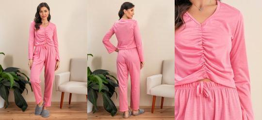 Pijama Rosa em Malha de Polister