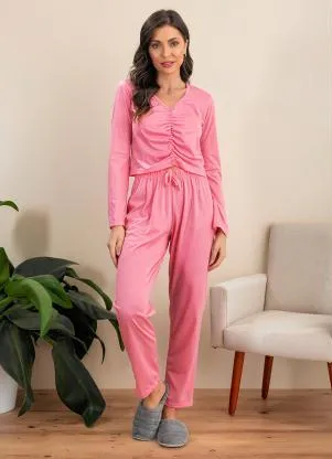 Alma Dolce - Pijama Rosa em Malha de Poliéster - ALMA DOLCE