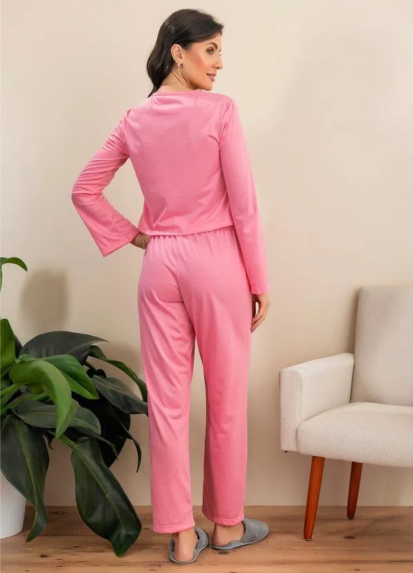 Alma Dolce - Pijama Rosa em Malha de Poliéster 2