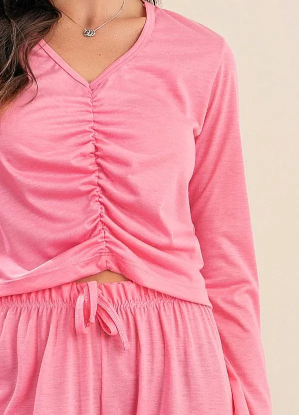 Alma Dolce - Pijama Rosa em Malha de Poliéster 3