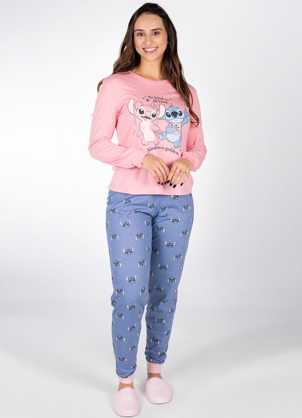 Disney - Pijama Stitch Rosa em Poliviscose