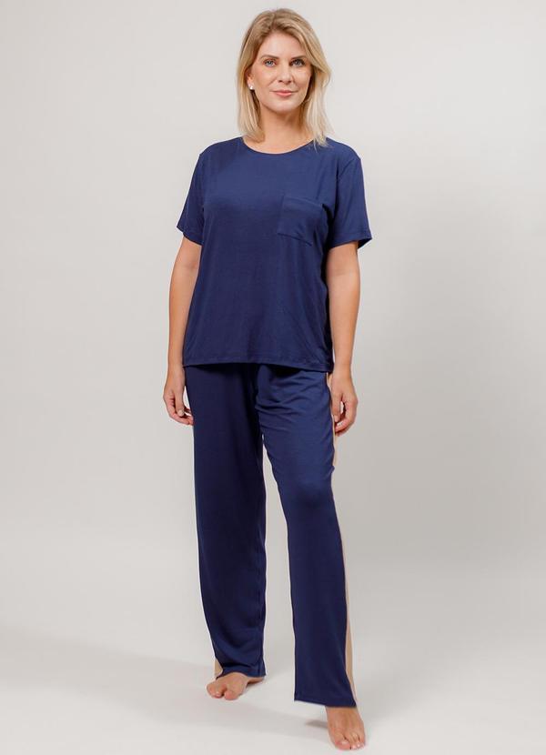 Piante Pijamas - Pijama Viscolycra Manga Curta com Calça Azul