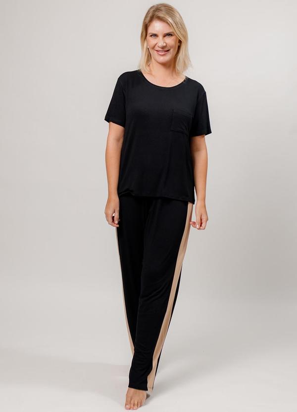 Piante Pijamas - Pijama Viscolycra Manga Curta com Calça Preto