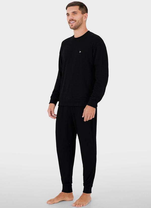 Malwee - Pijama Longo em Moletinho Masculino Preto