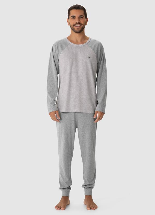 Malwee - Pijama Longo Masculino em Malha Cinza