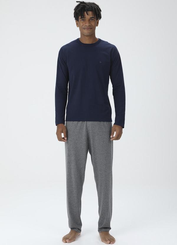 Malwee - Pijama Masculino Mescla com Bordado Azul