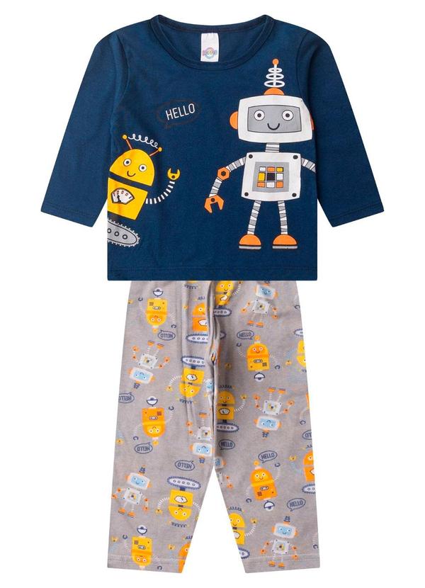 Rovitex - Pijama Menino Manga Longa Brilha no Escuro Azul