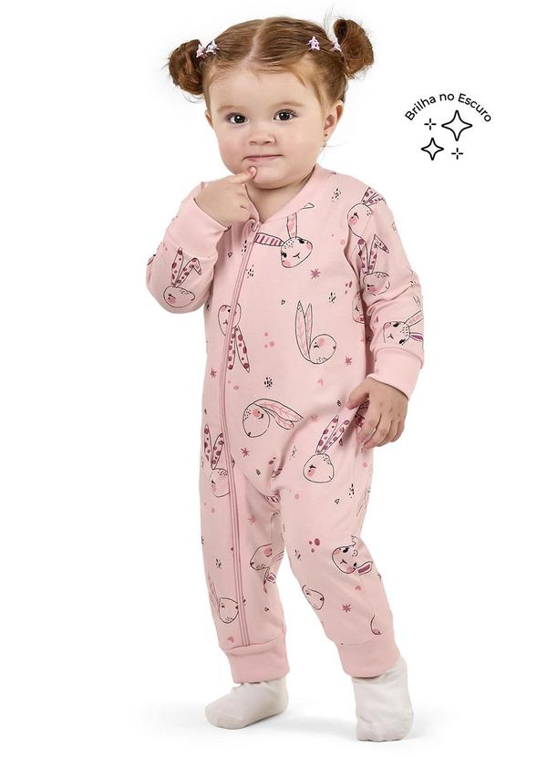 Elian - Macacão Pijama Bebê Menina Coelhinhos Rosa