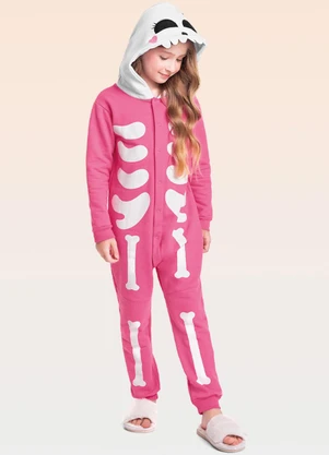 Fakini Kids - Macacão Pijama com Capuz Rosa - FAKINI KIDS