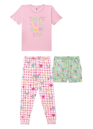Malwee Kids - Pijama 3 Peças Brilha no Escuro Rosa Claro - MALWEE KIDS