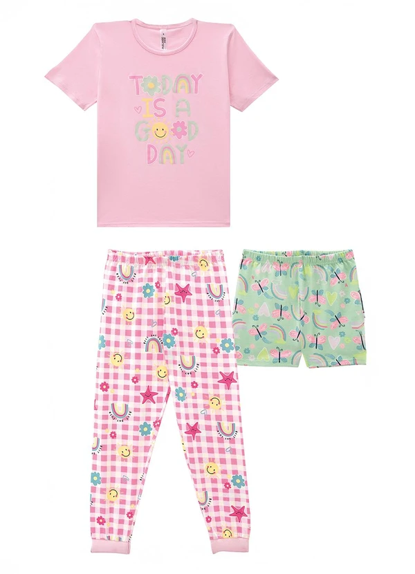Malwee Kids - Pijama 3 Peças Brilha no Escuro Rosa Claro
