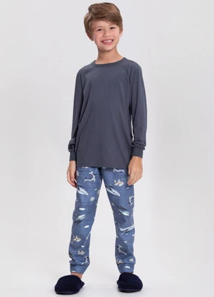 Alakazoo - Pijama com Calça e Blusa de Mangas Azul - ALAKAZOO