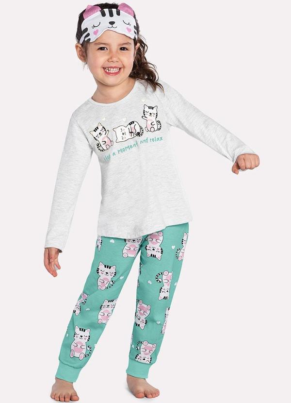 Kyly - Pijama com Mascara Infantil Menina Cinza