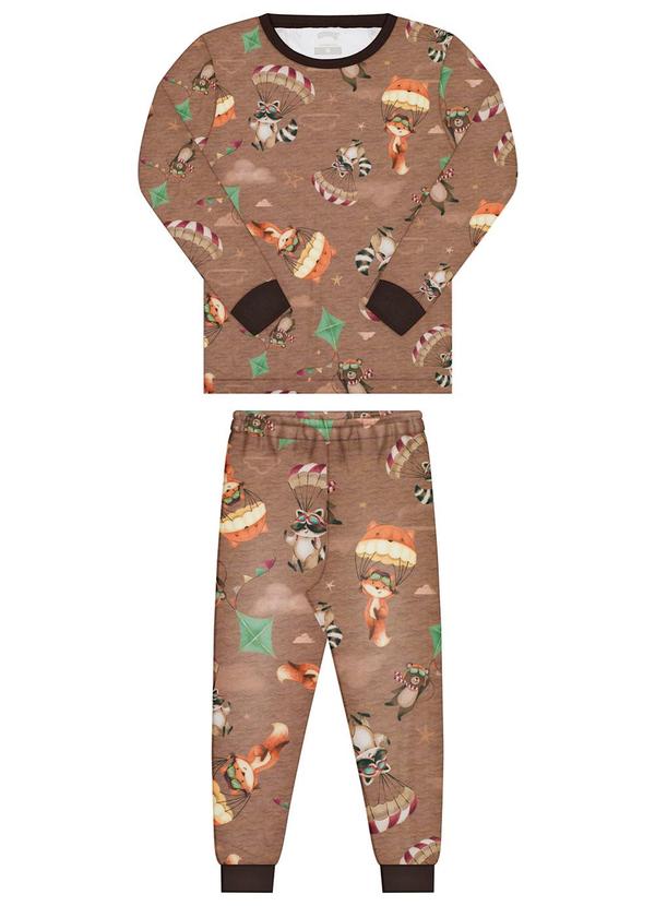 Alakazoo - Pijama Estampado com Blusa e Calça Marrom 2