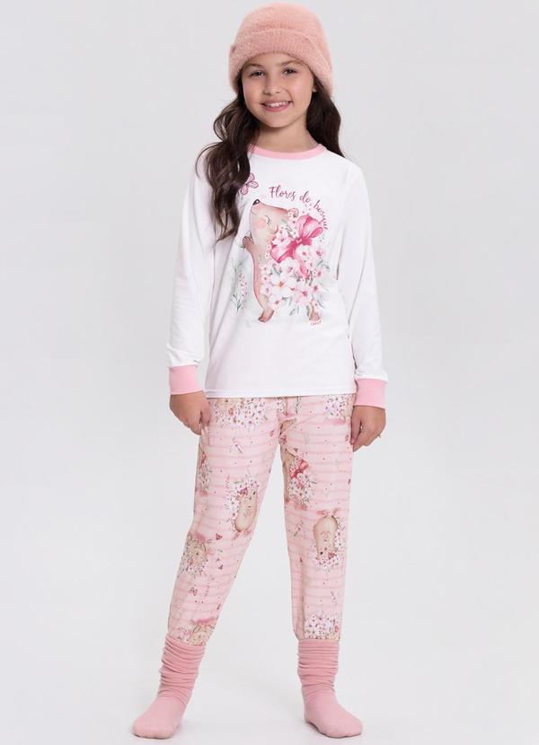 Alakazoo - Pijama Estampado com Calça e Blusa Rosa