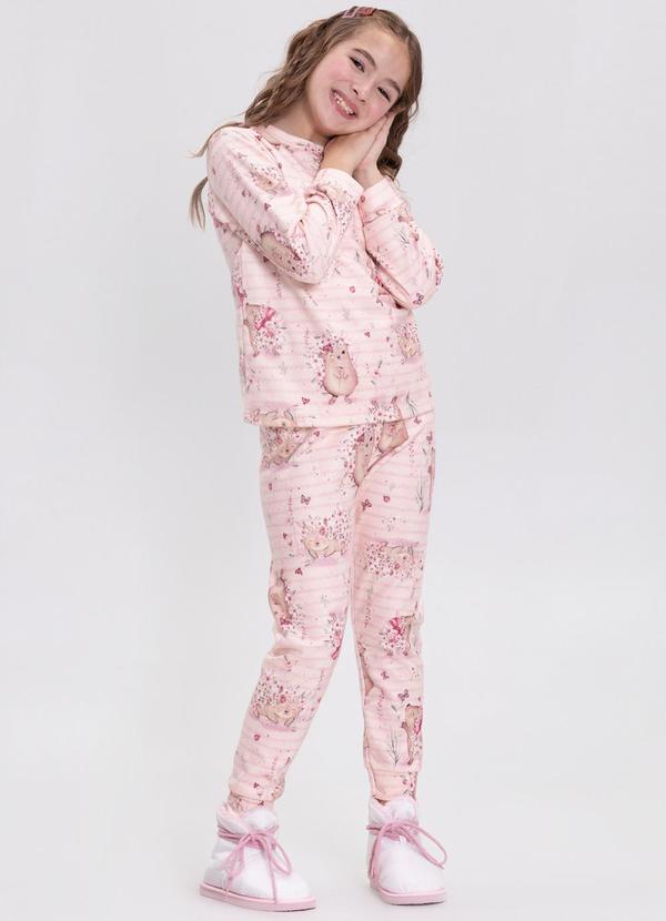 Alakazoo - Pijama Estampado Menina em Malha Microsoft Rosa