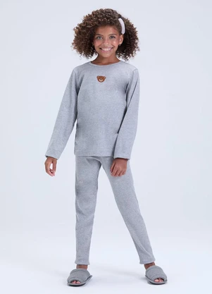 Vida Costeira - Pijama Feminino Algodão Ursinho Clean Mescla - VIDA COSTEIRA