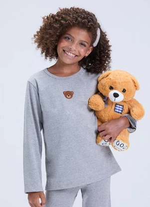 Vida Costeira - Pijama Feminino Algodão Ursinho Clean Mescla - VIDA COSTEIRA