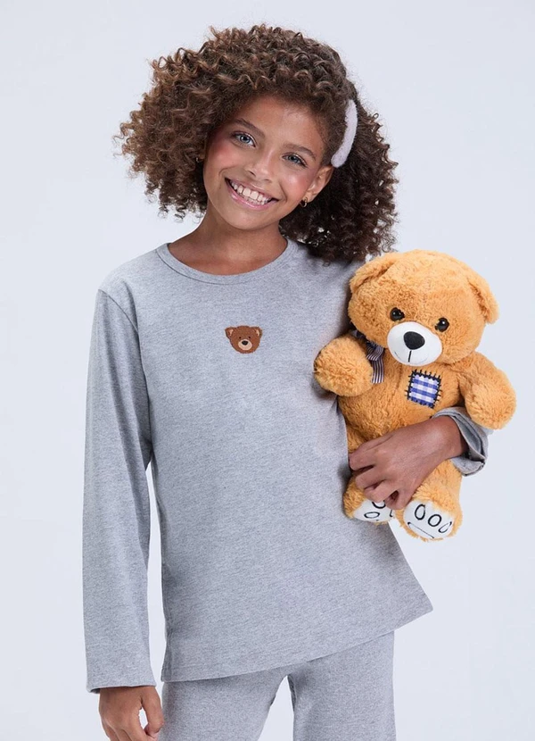 Vida Costeira - Pijama Feminino Algodão Ursinho Clean Mescla 2
