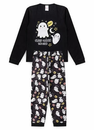 Atelie da Crianca - Pijama Feminino Inverno Boo Preto - ATELIE DA CRIANCA